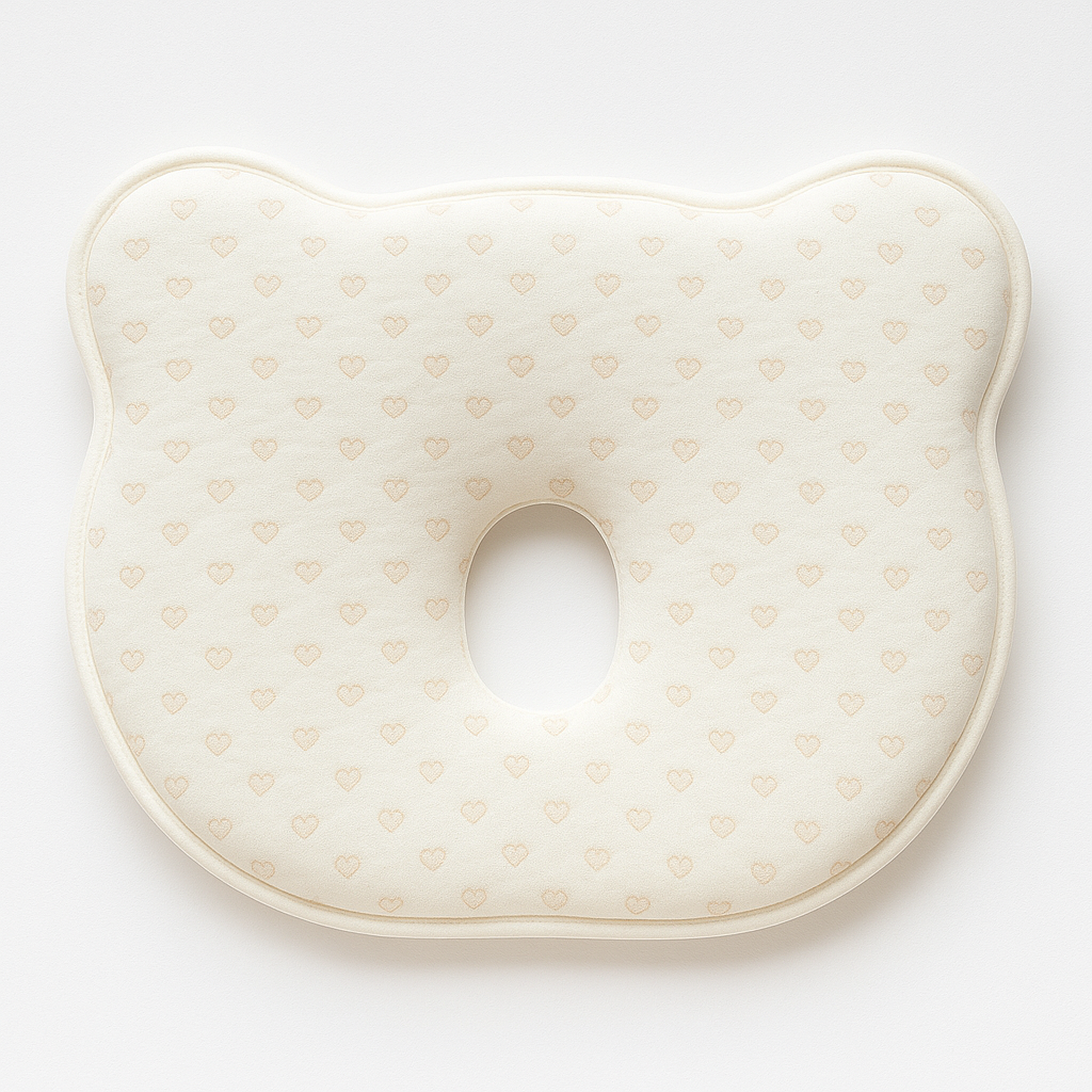 Bear-Shaped Baby Pillow (Hearts)