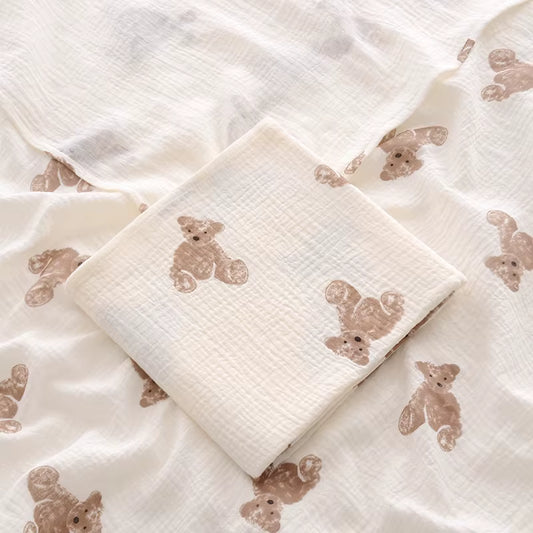 100 % Cotton Muslin Baby Blanket (Bear)